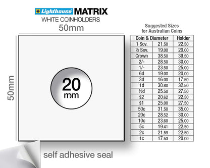 Lighthouse MATRIX Coin Holders, White Self Adhesive Pack of 25